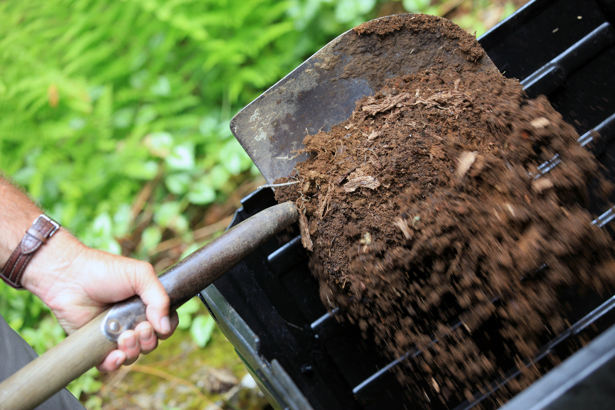157607087 Hand holding shovel full of compost, Home composting