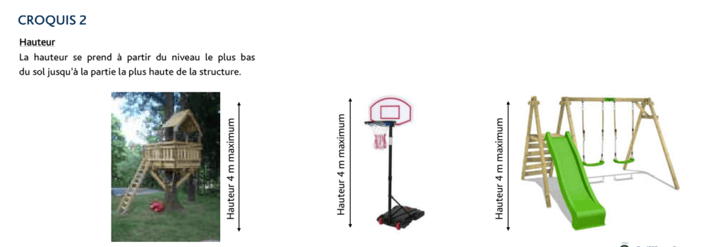 Dimensions de l’équipement de jeu